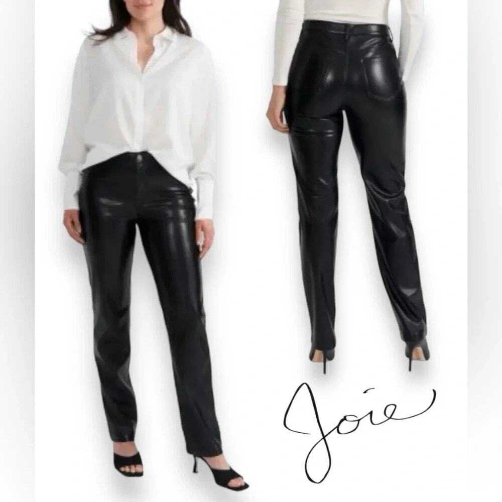 Joie Black Vegan Faux Leather Pants Limited Edition Straight Leg Women's Size 4